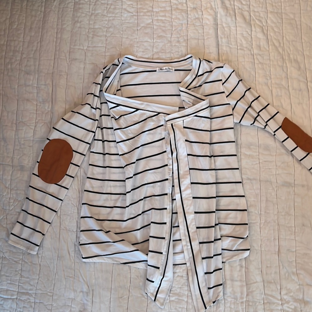 White with black stripe cardigan